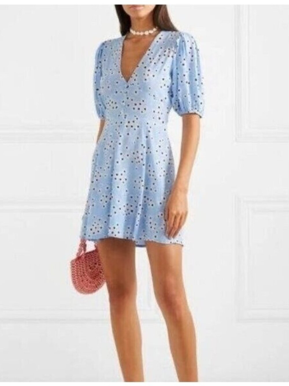 🛍 Faithfull The Brand Ilia Floral Print Crepe Fit & Flare Mini Dress Blue